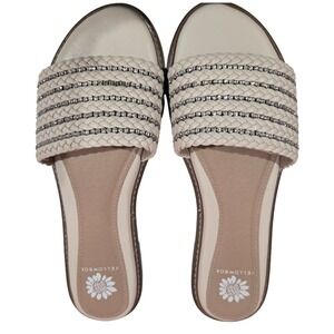 NWOB Yellow Box Cream Braided Rhinestone Slide Sandals Flats Cream Tan Size 8.5